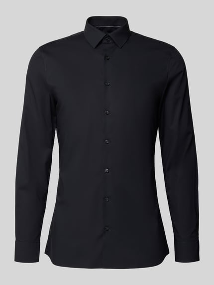 Produktfoto, Super Slim Fit Business-Hemd met Kentkraag van OLYMP No. Six, mix van katoen en elastaan, knoopsluiting, zwart, maatinformatie zie context.