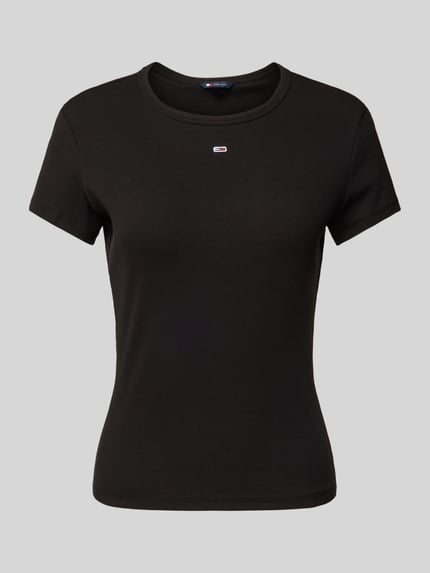 Tommy Jeans T-shirt o kroju slim fit z wyhaftowanym logo Czarny 2