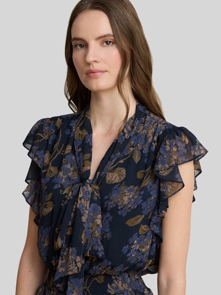 Lauren Ralph Lauren Maxikleid mit Bindeschleife am Ausschnitt Marine 3