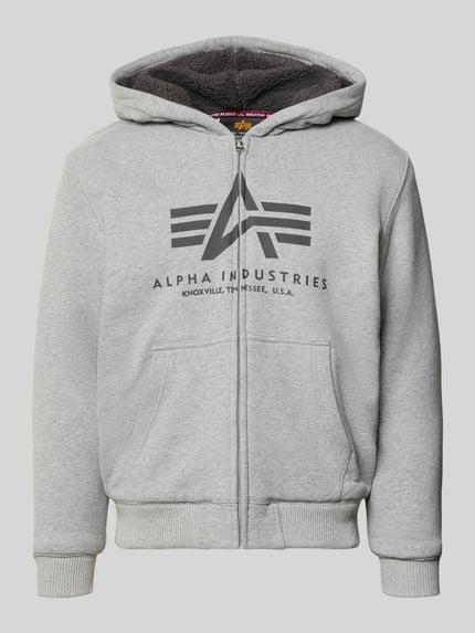 Alpha Industries Regular Fit Sweatjacke aus reiner Baumwolle Hellgrau Melange 1