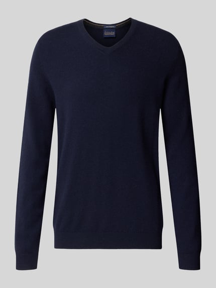 Productfoto, Strickpullover aus Kaschmir mit V-Ausschnitt van Christian Berg Men voor Heren, regular fit, donkerblauw, kasjmier, v-hals, ruglengte maat M 71 cm, mouwlengte maat M 71 cm