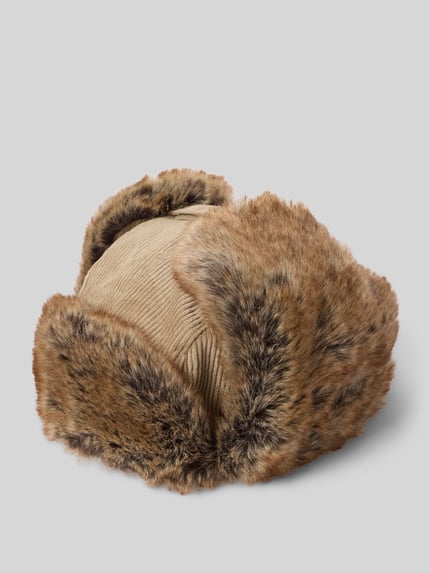 Productfoto, Mütze aus Baumwollcord mit Ohrenklappen van Barts, cordlook in beige met bruin imitatiebont, label-patch, verstelbare gesp, band, lussen, oorflappen, gespsluiting