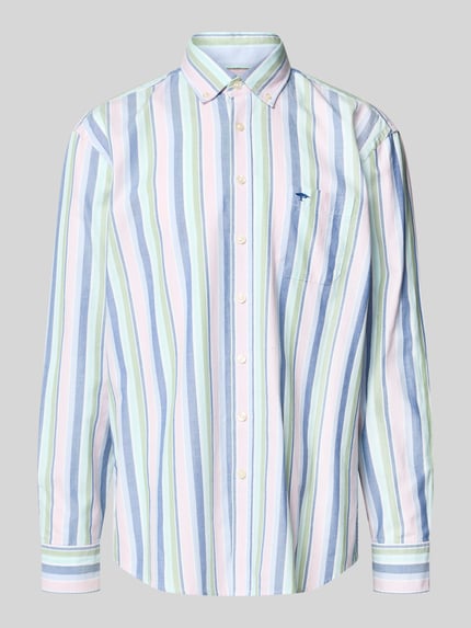 Produktfoto, Regular Fit Freizeithemd aus reiner Baumwolle van Fynch-Hatton met verticale strepen in pastelkleuren, borstzak, button-down kraag, lange mouwen, afgeronde zoom, sportmanchetten, label-stitching, katoen, context: heren overhemd, regular fit, schouderbreedte maat L 51 cm, mouwlengte maat L 65 cm