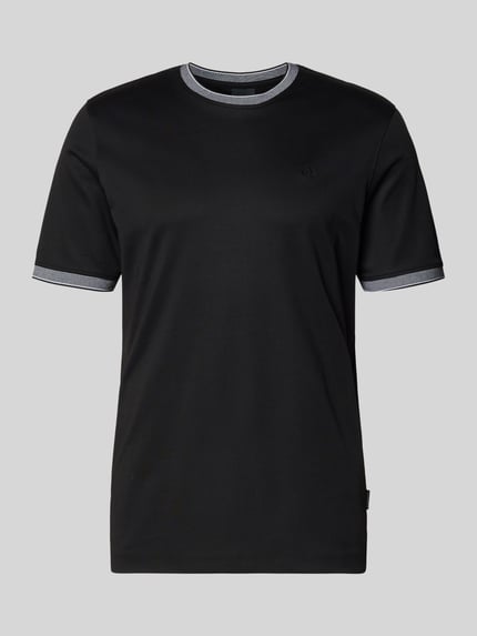 Produktfoto, T-Shirt mit Rundhalsausschnitt von bugatti für Herren in Schwarz mit grauen Akzenten, Baumwoll-Mix, Regular Fit, Label-Detail