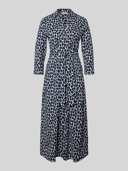 Produktfoto, Hemdblusenkleid mit Bindegürtel und 3/4-Arm von More & More, blau-wit, A-lijn, mix van katoen en elastaan, midi-jurk, all-over look, V-hals