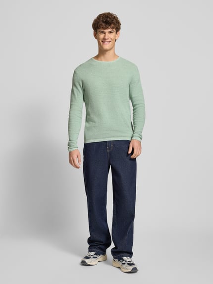 JACK & JONES Strickpullover mit geripptem Rundhalsausschnitt Modell 'GEORGE' Mint 1