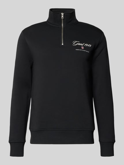 Produktfoto, zwart Heren sweatshirt met opstaande kraag, ritssluiting, labelstitching van Gant in katoenmix, regular fit, gladde textuur