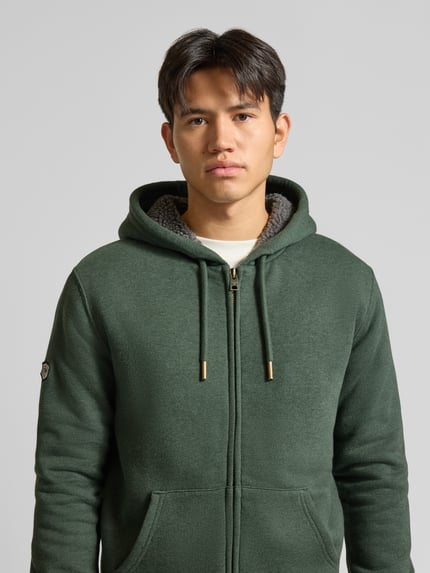 Superdry Bluza dresowa w kroju regular fit z dzieloną kieszenią kangurką model 'Borg' Ciemnozielony melanż 3
