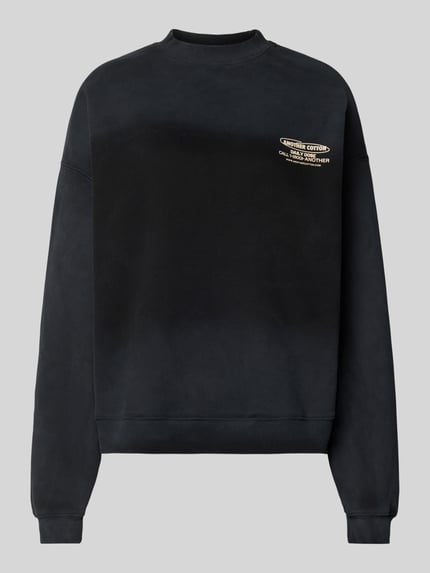 Produktfoto, Regular Fit Sweatshirt mit Logo-Print von Another Cotton Lab aus Mieszanka bawełny, stójka, elastyczne wykończenia, czarny odcień, gładka faktura