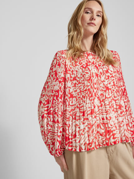 COMMA Bluse mit Plisseefalten und Rundhalsausschnitt Rot 3