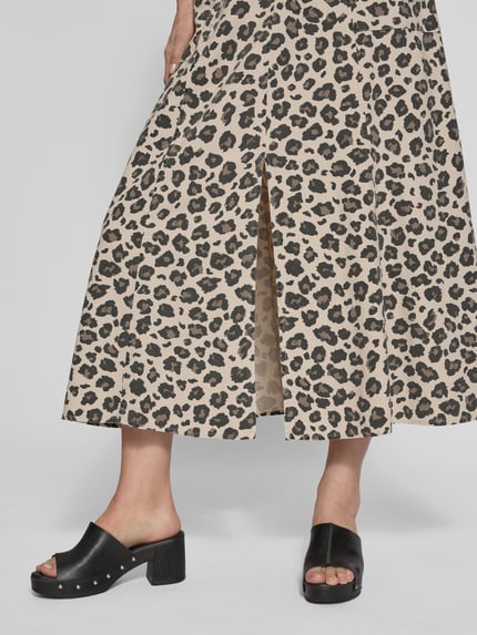 FREE/QUENT Midirok van een mix van viscose en linnen met loopsplit Beige - 3