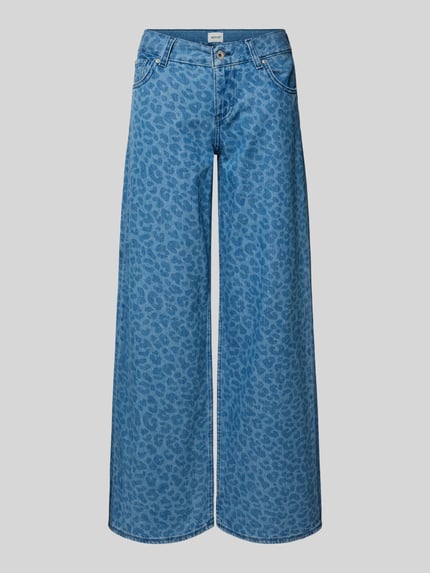 Produktfoto, Wide Fit Jeans mit Allover-Animal-Print Modell 'Medley' von Mustang, Reine Baumwolle, 5-Pocket-Design, Knopf-Reißverschluss, blaues Jeans-Material, Bundweite bei Größe 27/32: 39 cm, Innenbeinlänge: 81 cm