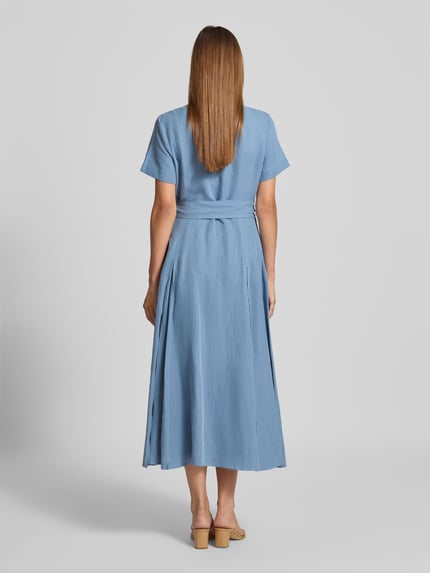 Polo Ralph Lauren Getailleerde midi jurk van een mix van zijde en linnen met katoen Bleu - 5