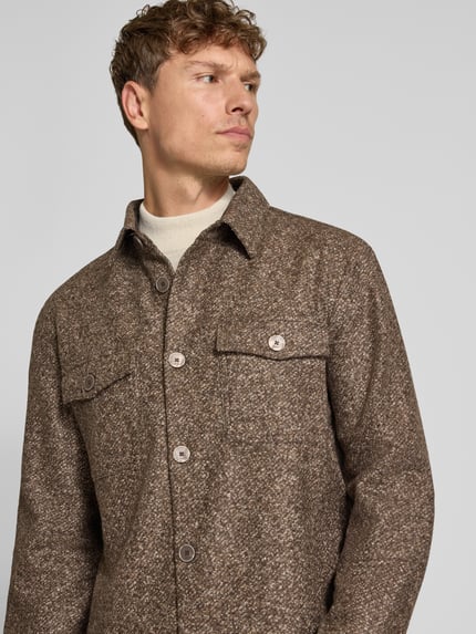 MAERZ Muenchen Regular Fit Hemdjacke aus Woll-Mix mit Brusttaschen Mittelbraun Mel 3