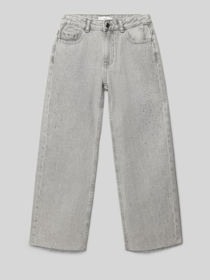 Produktfoto, Jeans mit 5-Pocket-Design von Mango in Hellgrau, Gerader-Schnitt, Reine Baumwolle, sichtbarer Knopf-Reißverschluss, strukturierte Oberfläche