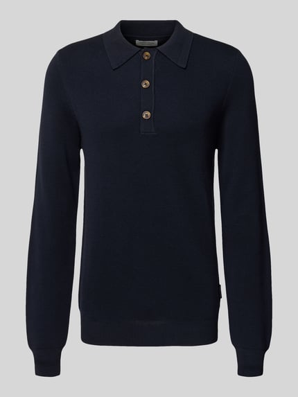 Casual Friday Sweter z dzianiny z kołnierzykiem polo model ‘ABEL’ Ciemnoniebieski 2