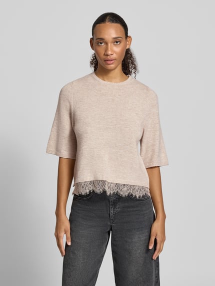 ONLY Pullover mit Spitzenbesatz am Saum Beige Melange 4