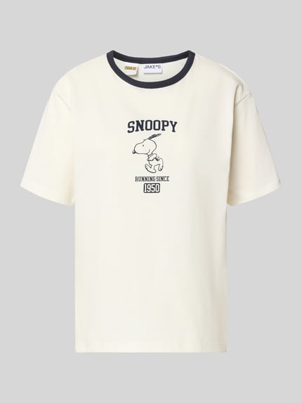 Productfoto, T-Shirt met motiefprint en ronde halsuitsnijding van Jake*s Casual, puur katoen, relaxed fit, crèmekleurige stof