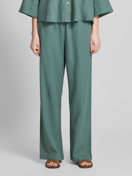 FREE/QUENT Wide Leg Pants aus Leinen-Mix mit elastischem Bund Modell 'Lava' Gruen 4