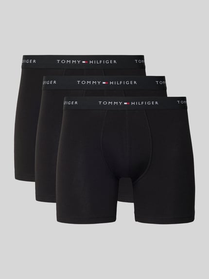 Produktfoto, Spodnie 'Pants aus Baumwoll-Mix im 3er-Pack' von Tommy Hilfiger w kolorze czarnym, krój skinny fit, napis z logo na elastycznym pasie, mieszanka bawełny, wielopak: 3 szt.
