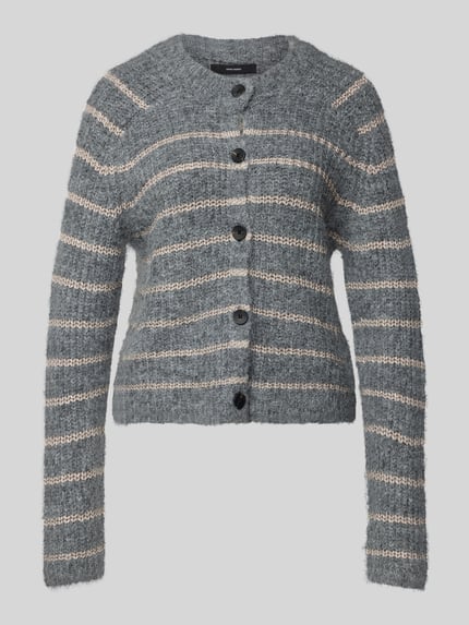 VERO MODA Regular fit gebreid jack met wol, model 'AWESOME SHINE' Donkergrijs gemêleerd - 2
