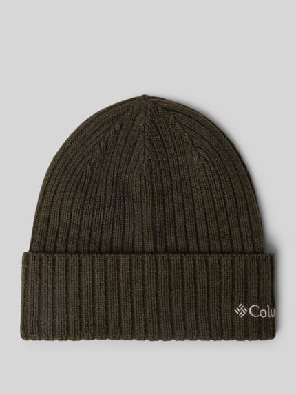 Produktfoto, Mütze in Strick-Optik Modell 'COLUMBIA' von Columbia, dunkles Material, gesticktes Logo, fixierter Saum, Herren Mütze