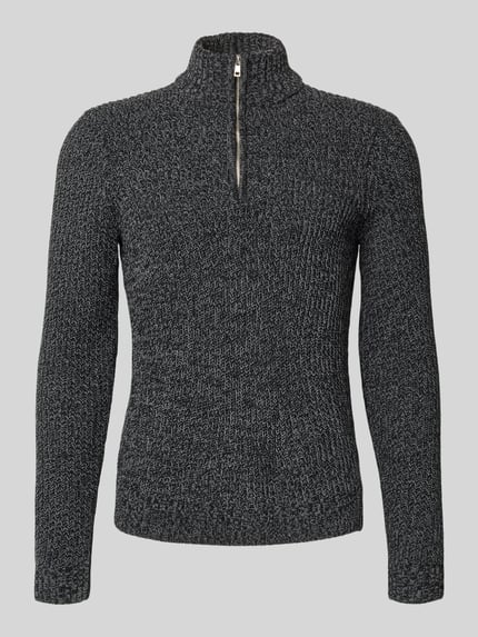 Productfoto, Regular Fit Troyer met korte rits model 'JOIN' van Only & Sons, grofgebreid melange, lange mouwen, geribde boorden.