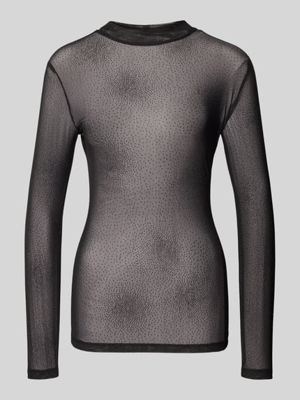 Produktfoto, Longsleeve mit Stehkragen von Rich & Royal im Slim-Fit, Semitransparente-Optik, Material-Mix mit Stretch-Anteil, Rückenlänge 59 cm