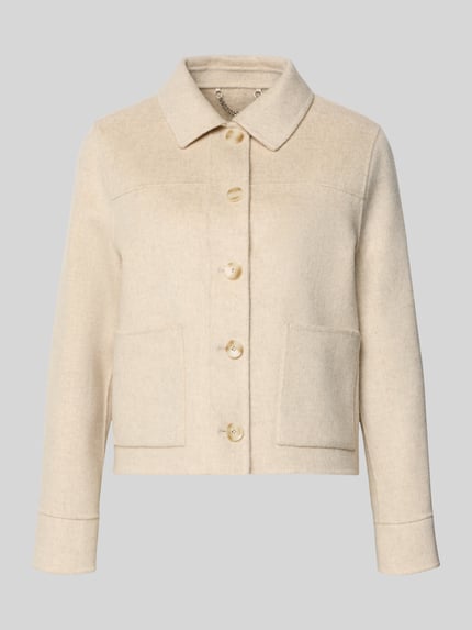 Productfoto, Jacke aus Lanawolle mit aufgesetzten Taschen van Milano Italy, regular fit, crèmekleur, klepkraag, knoopsluiting, rechte vorm, zachte textuur