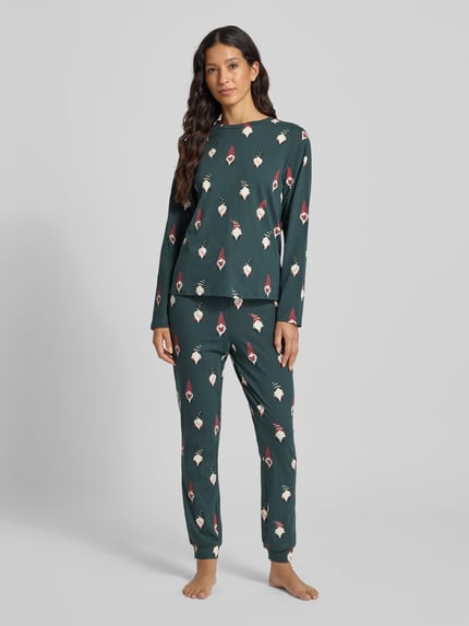 Jake*s Casual Relaxed fit pyjamabovendeel met all-over motiefprint Donkergroen - 1
