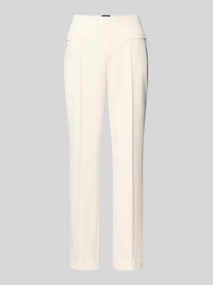 Produktfoto, Slim Fit Stoffhose mit Leistentaschen von Vera Mont in Creme, glatte Struktur, elastischer Bund, enges Bein, Ziernähte