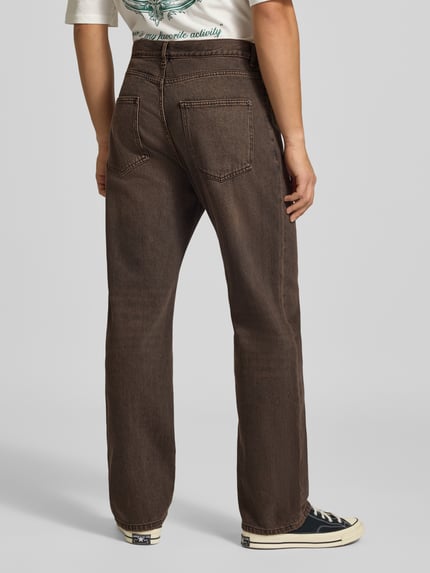 REVIEW Straight Fit Jeans aus reiner Baumwolle im Used-Look Dunkelbraun 5