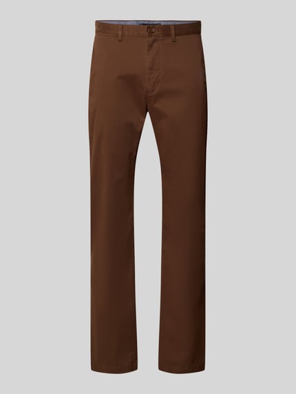 Produktfoto, Slim Fit Chino aus Baumwoll-Mix von Tommy Hilfiger in Braun, Optik: Unifarben, Passform: Slim-Fit, Logo-Patch, Gürtelschlaufen, Knopf und verdeckter Reißverschluss, seitliche Eingrifftaschen, Gesäßtaschen mit Knopf, Material: Baumwoll-Mix