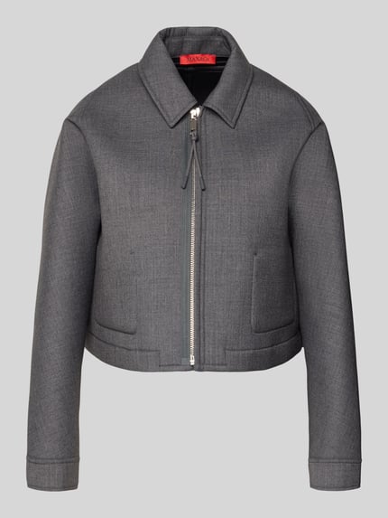 Produktfoto, Relaxed Fit Jacke mit Woll-Anteil Modell 'DISCHI' von MAX&Co., Optik: unifarben, Jersey-Material, Reißverschluss, Label-Stitching, Langarm, Manschette, verstellbare Riemen hinten, Innentaschen.