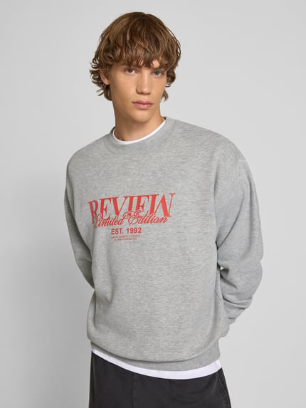 REVIEW Sweatshirt met ronde hals en labelprint Lichtgrijs gemêleerd - 3