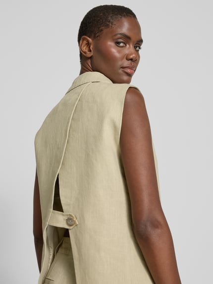 Marella Kamizelka lniana o kroju relaxed fit z lamowanymi kieszeniami model ‘DRAMMA’ Zielony 3