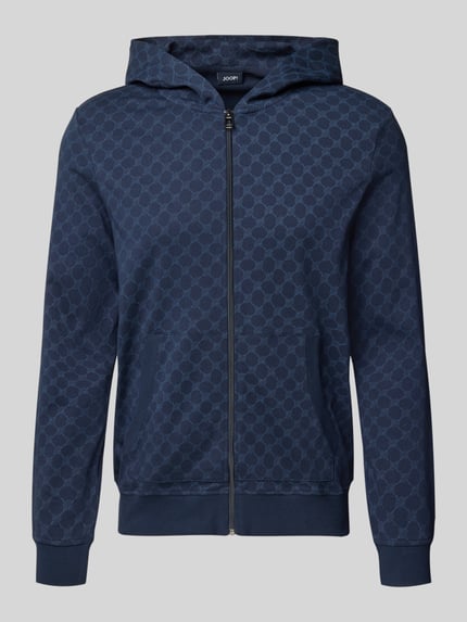 Produktfoto, sweatjack met logomotief en capuchon van JOOP! collectie, puur katoen, regular fit, ritssluiting, steekzakken, donkerblauw