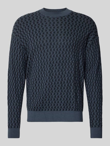 Produktfoto, Strickpullover aus Viskose-Woll-Mix Modell 'VALDRIK' von DRYKORN, dunkelblau, Allover-Struktur, Rundhalsausschnitt, Regular Fit