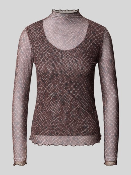 zero Langarmshirt mit schimmerndem Mock Neck Mittelbraun 1