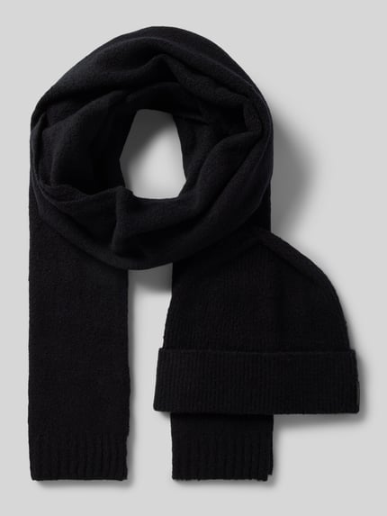 CINQUE Beanie im Set mit Schal in Strick-Optik Modell 'Winter' Black 1