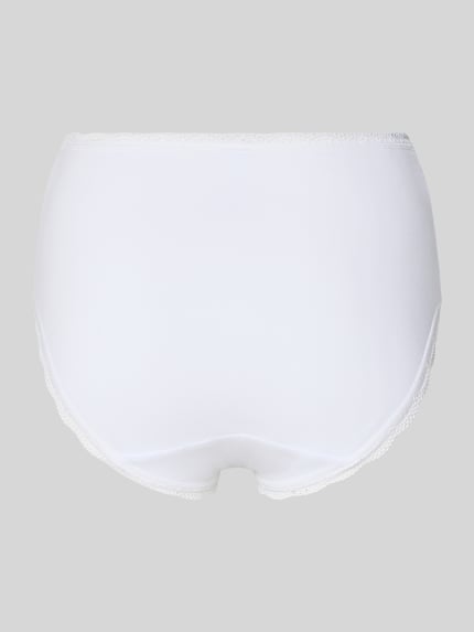 Produktfoto, Slip aus Baumwoll-Mix im 3er-Pack Modell 'ESSENTIAL' von DORINA, biały kolor, elastyczna mieszanka bawełny, koronka, ozdobna kokardka, dopasowany krój, tekstura gładka
