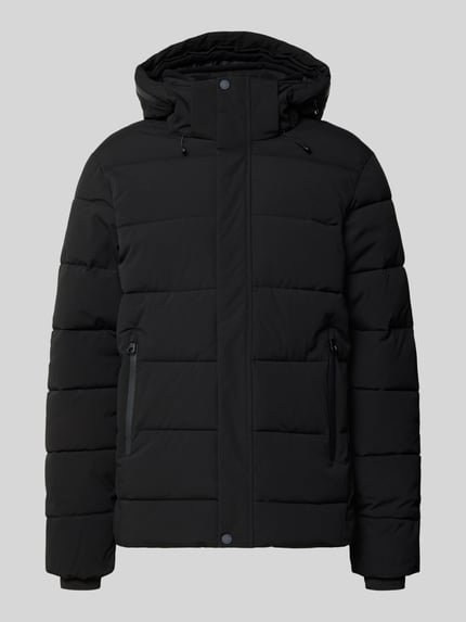 Productfoto, zwarte Steppjacke met Kapuze Modell 'BIXBY' van Icepeak, regular fit, verdekte ritssluiting, ritszakken, gladde structuur.