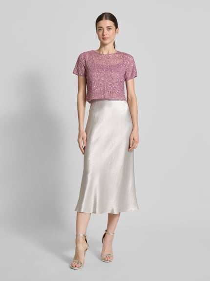 Lace & Beads Cropped T-Shirt mit Strasssteinbesatz Rose 1