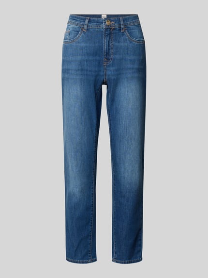Produktfoto, Jeans in verkürzter Passform Modell 'Mary' von Brax, Baumwoll-Mix mit Stretch, blaue Waschung, Eingrifftaschen, glatte Textur