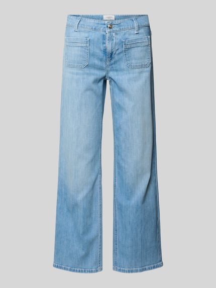 Produktfoto, Wide Leg Jeans aus Baumwoll-Mix Modell 'TESS' von Cambio in heller Denim-Optik, aufgesetzte Eingrifftaschen, Label-Patch, Mid Waist, Cropped-Länge