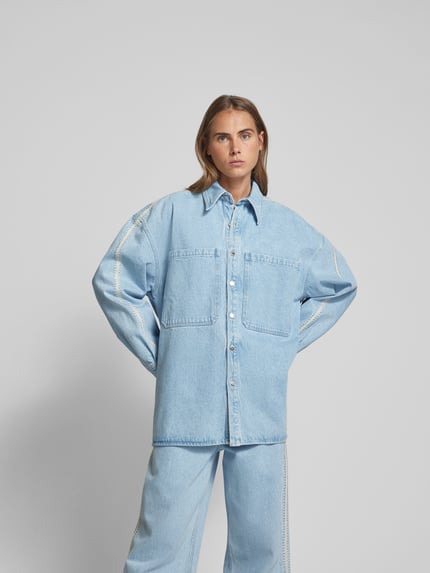 Nanushka oversized jeansjack met platte kraag Jeansblauw - 4