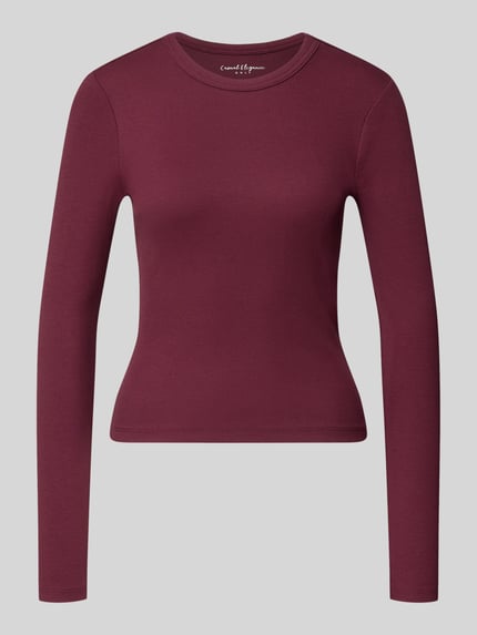 Produktfoto, Slim Fit Langarmshirt aus Baumwoll-Mix Modell 'VAL' von ONLY in Dunkelrot mit glatter Textur, Damen Langarmshirt