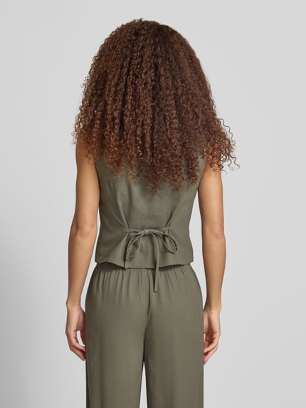ONLY regular fit linnen gilet met bindceintuur model 'GOA' Olijfgroen - 5