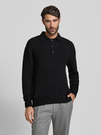 ONLY & SONS Relaxed Fit Strickpolo aus Baumwoll-Mix Modell 'DALE LIFE' Black 4