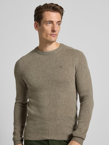 MCNEAL Regular Fit Strickpullover aus reiner Wolle Oliv Melange 3